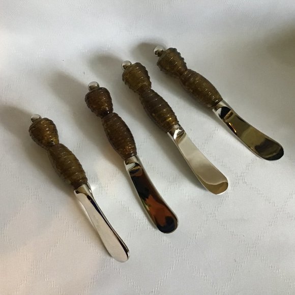 Pier 1 Imports Set of 4 Canape Spreading Knives with Glass Bead Handles - Picture 3 of 5